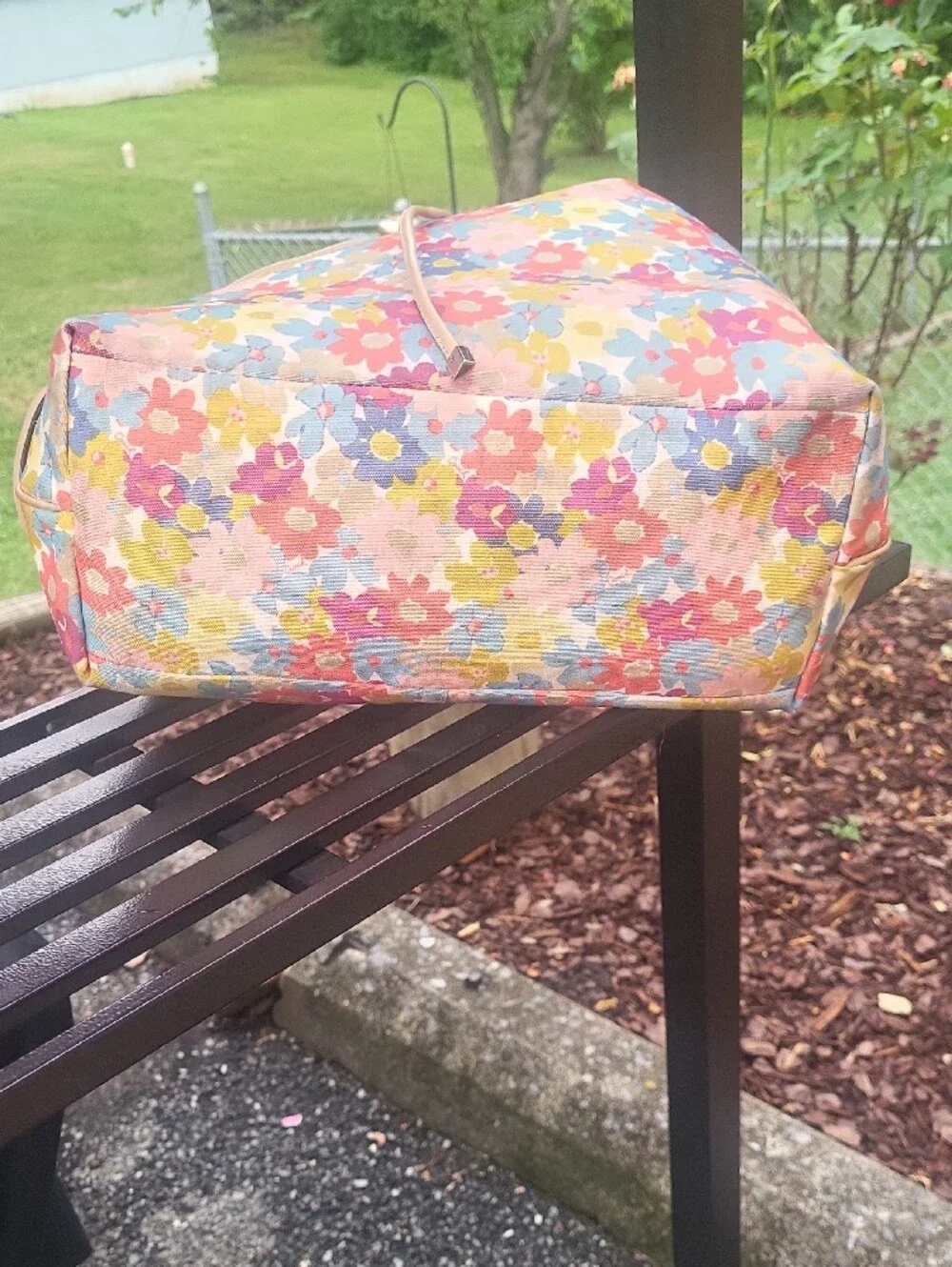 Coach Multicolor Floral Drawstring Hobo with Pink Trim